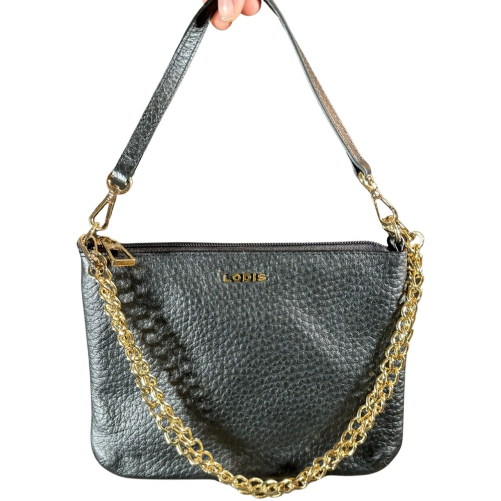 LODIS black purse with gold chain